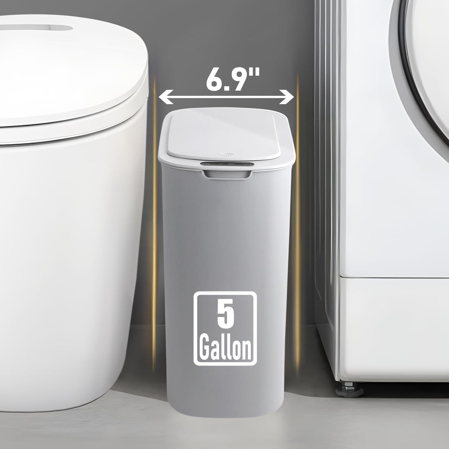 5 Gallon Motion Senor Bathroom Trash Can with Lid, Automatic Garbage Can Touchless, Smart Plastic Waste Basket for Narrow Spaces, Bathroom, Office, Bedroom, Living Room (Gray)