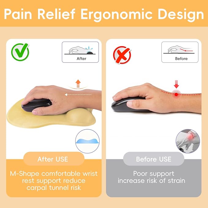 Mouse Pad with Wrist Rest Ergonomic Mouse Pad with Comfortable M-Shape Pain Relief Wrist Support Non-Slip PU Base Mousepad for Laptop, Office & Home (Gradient Yellow)