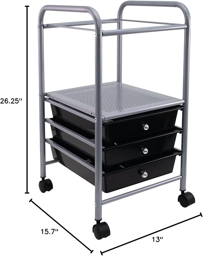 Rolling File Cabinet Cart Organizer With Three Drawers (VF53037) | Fits Under Most Work Surfaces | Letter-Size Hanging Files | Four Casters, Two Locking