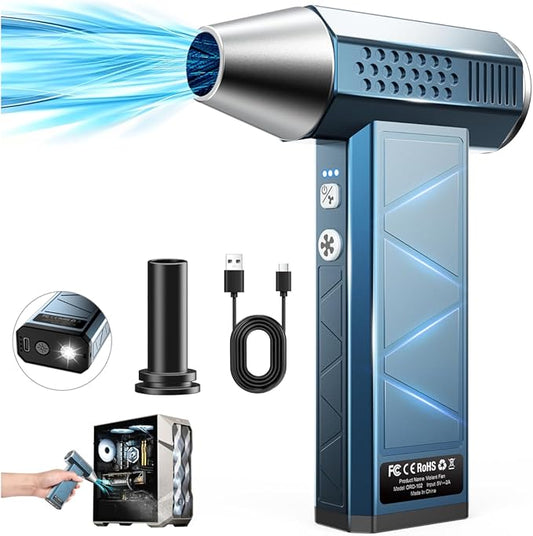 Compressed Air Duster, 380000RPM Powerful Electric Air Duster with LED Light, 4-Gear Rechargeable Mini Blower with Brushless Motor, Jet Dry Blower for Computer, Keyboard, Home, Car, Outdoor