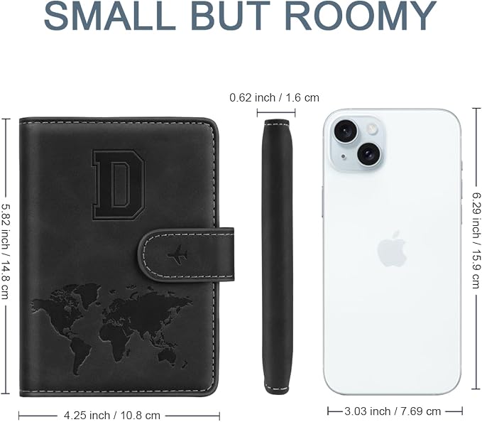Passport Holder for Travel Essentials Personalized Initial Wallets | Embossed Letter A-Z Design, RFID Blocking, Passport Cover, Passport Book Holders, Men Women, Personalized Gifts, Black-D
