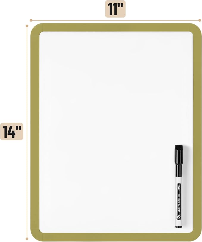 Mr. Pen- Dry Erase Board, 14” x 11” with a Black Dry Erase Marker | Olive Green Frame, Small Mini White Board for Students, Fridge, Wall, Locker, Includes Double Sided Tapes
