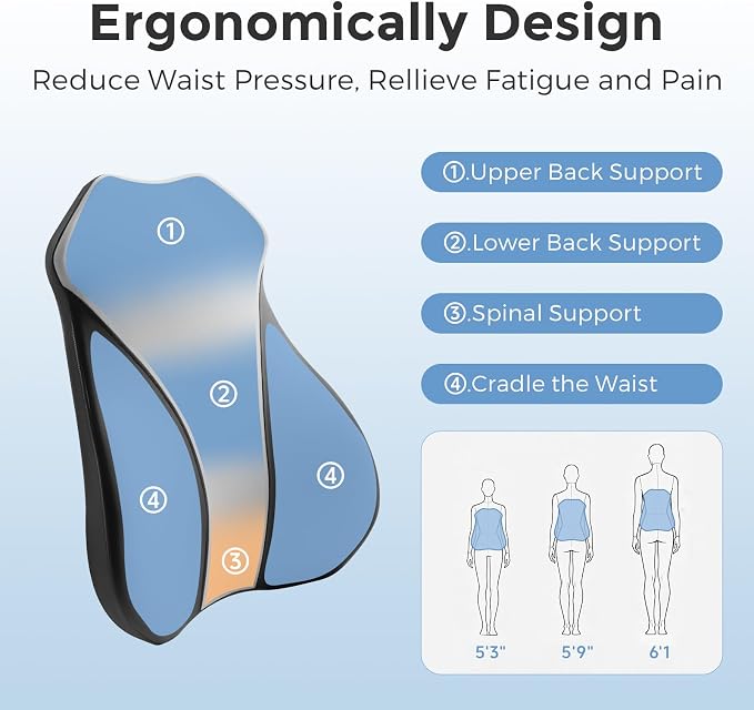BABUR Lumbar Support Pillow for Car, Back Cushion Support for Driving Seat | Ergonomic 100% Memory Foam, Back Pain Relief, Comfort Lower Back Support for Office Chairs, Car Seat, Wheelchair