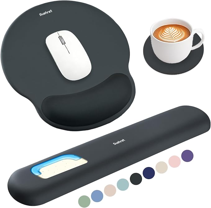 Mouse Pad and Keyboard Wrist Rest, 3-in-1 Gel Memory Foam Ergonomic Mouse Pad with Wrist Rest Set, Gaming Mousepad Arm Cushion Support for Computer Office Desk Accessories Cute Setup, Charcoal
