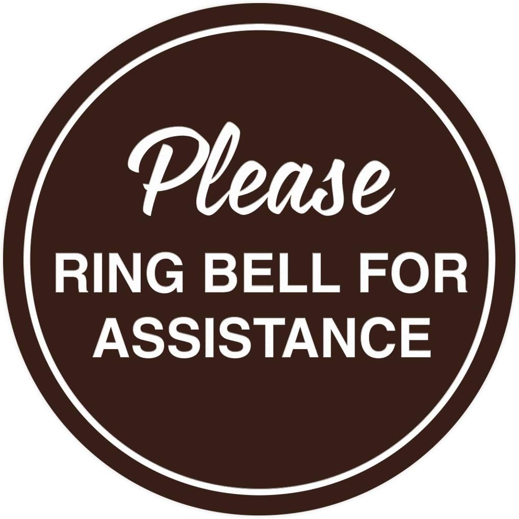 Signs ByLITA Circle Please Ring Bell For Assistance Wall or Door Sign | Easy Installation | Front Desk Reception Sign (Dark Brown) - X-large (1 Pack)