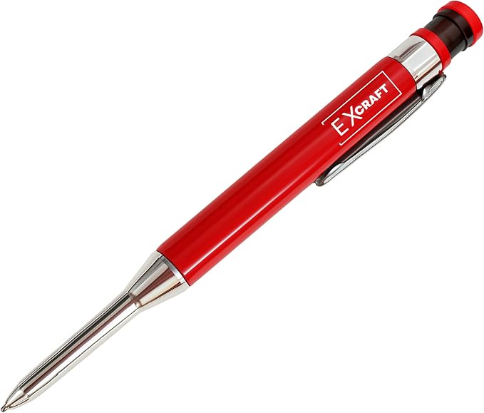 Red Premium EXcraft Metal Mechanical Carpenter Pencil Deep Hole with Built-in Sharpener For Architect Construction Carpentry Making Scribe Tools