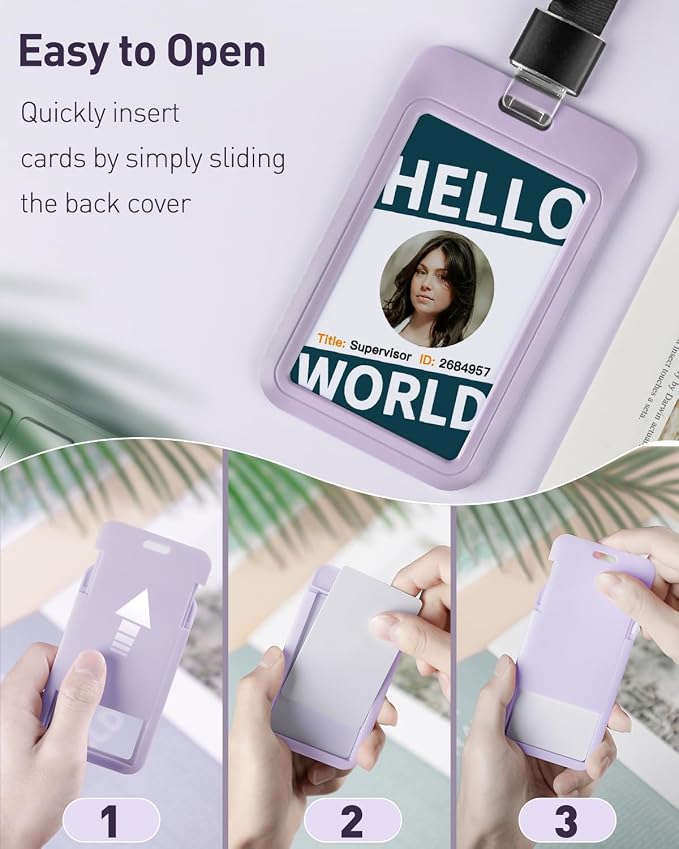Uniclife 1 Pack Sliding ID Badge Holder Vertical Hard Plastic Case with Clear Window Light-Purple Card Protector for Office School ID Credit Cards Proximity Key Cards Driver’s Licenses and Passes
