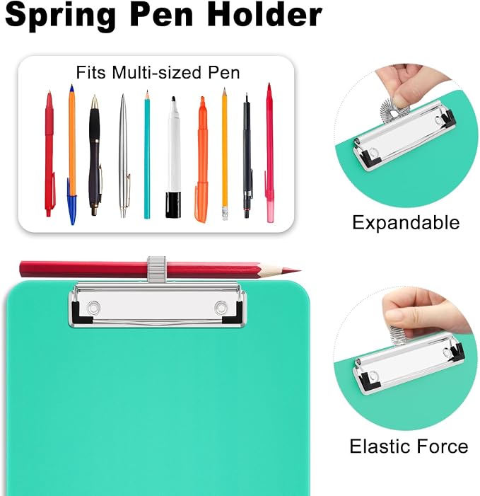 Hongri A5 Clipboard with Storage, Metal Retractable Pen Holder, Green | 6 x 9'' Nursing Plastic Foldable Clip Board, Size 9.4 x 6.1 x 0.9 in, Menu Box for Work, Office & School Supplies