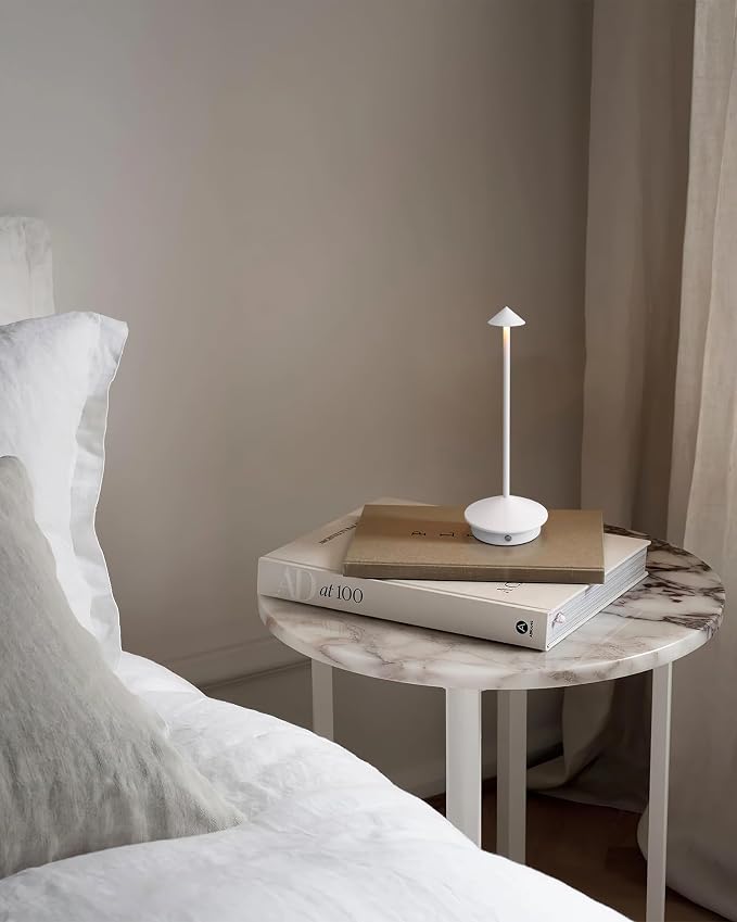 Modern Cordless Table Lamp Set of 2, White Portable LED Desk Lamps | 5000mAh, Rechargeable, Battery Operated Lighting for Bedroom, Dining Room, Restaurant, Coffee Shop, Camping, Night Light