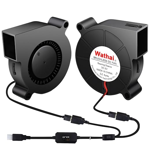 Wathai 2PCS 50mm x 15mm 5V USB Blower Fan 5015 Brushless Cooling Fans | 2 in 1 cosplay helmet cooling fan with Variable Speed Controller for Laptops, Helmets,welding hood ventilation