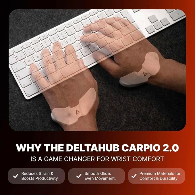DELTAHUB Carpio 2.0 - Left & Right Handed Ergonomic Wrist Rest for Mouse and Keyboard, Carpal Tunnel Support, Pain Relief, Anti-Fatigue, Easy Glide, Office Computer, Laptop, Gaming - Large, Black