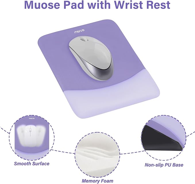 MOSISO Wrist Rest Support Mouse Pad & Keyboard Set, Purple | Rectangular Ergonomic Mousepad, Non-Slip Base, Home/Office Pain Relief & Easy Typing, Neoprene Cloth & Raised Silicone Lining
