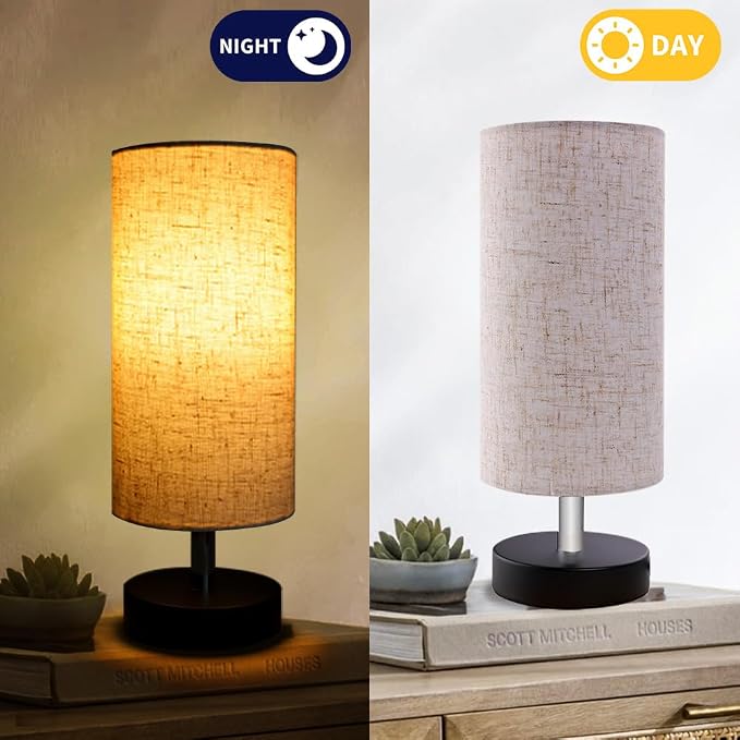 Bedside Table Lamps, Table Lamp for Bedroom, Lamps for Night Stands with Linen Lampshades, Small Table Lamp for Living Room, Office (Bulb Excluded)