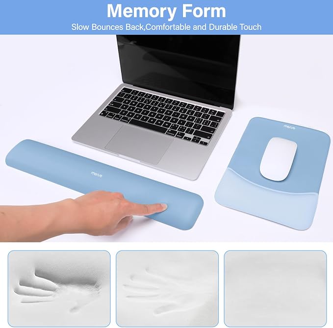 MOSISO Wrist Rest Support Mouse Pad & Keyboard Set, Stone Blue | Rectangular Ergonomic Mousepad, Non-Slip Base, Home/Office Pain Relief & Easy Typing, Neoprene Cloth & Raised Silicone Lining