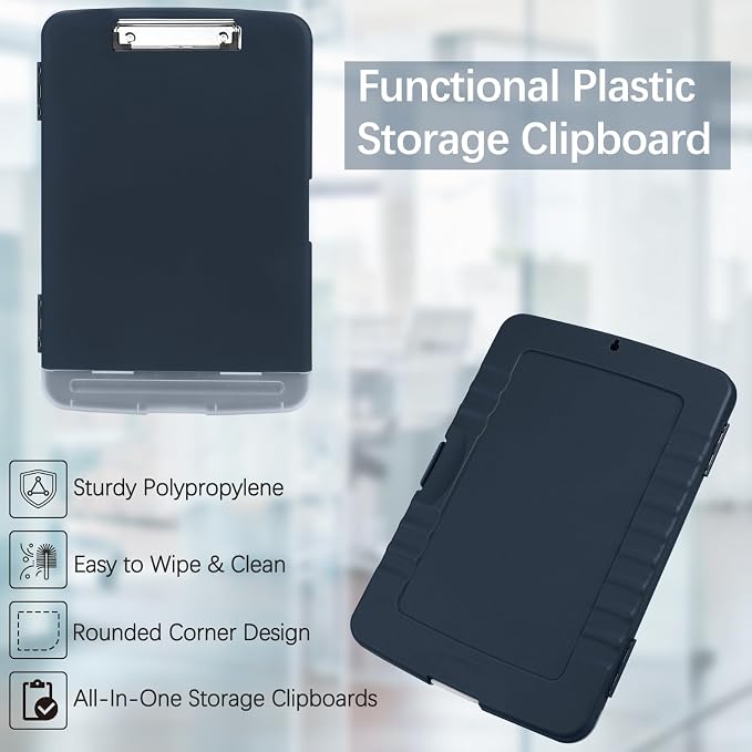 Meiikun Plastic Storage Clipboard, Clipboards with Storage, Nursing Clipboard with Pen Holder, Clip Boards 8.5x11 A4 Paper Folder for Nurse, Teacher, Work, Classroom (Navy)