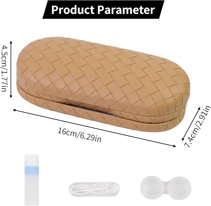 2 in 1 Contact Lens Case and Eyeglasses Case for Women Men Kids, Double Sided Hard Shell Portable Glasses Travel Holder with Built-in Mirror, Contact Lens Box Storage Kit, Coffee