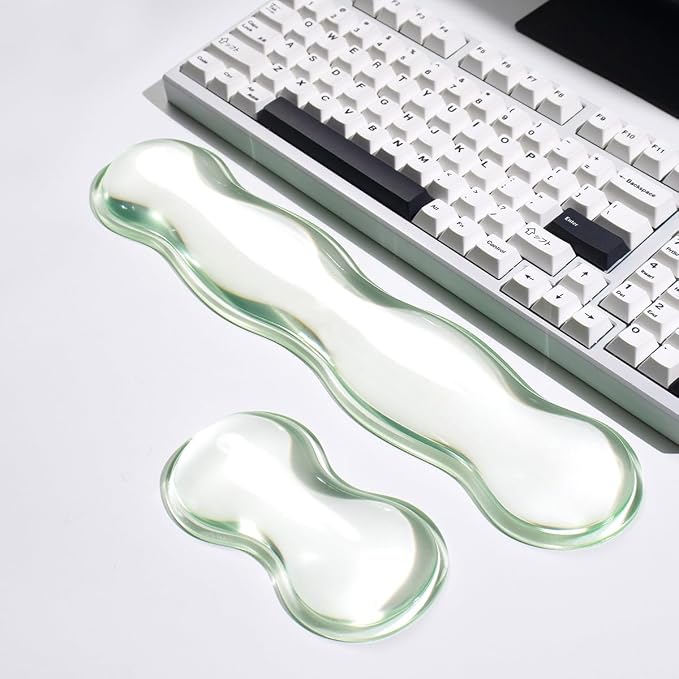 Clear Gel Keyboard Wrist Rest, Green Silicone Keyboard Wrist Rest, Cute Ergonomic Wrist Rest for Keyboard 60%/75% (Green-Long)