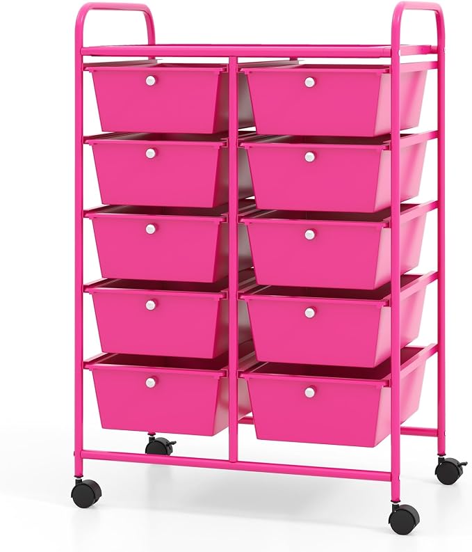 BECOMFORT 10-Drawer Rolling Cart with Drawers, Storage Cart on Wheels, Teacher Classroom Organizers with Metal Frame, Mobile Craft Cart, Trolley Utility Cart for School Office Play Room