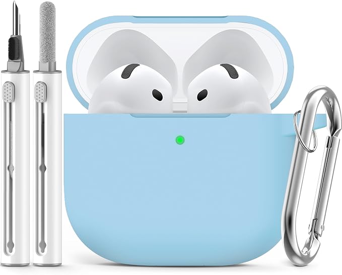 Ljusmicker for AirPods 4 Case 2024 with Cleaner Kit,Soft Silicone Protective Cover for Apple AirPods 4th Generation Cases for Women Men,for AirPod 4 Case Accessories with Keychain-Sky Blue