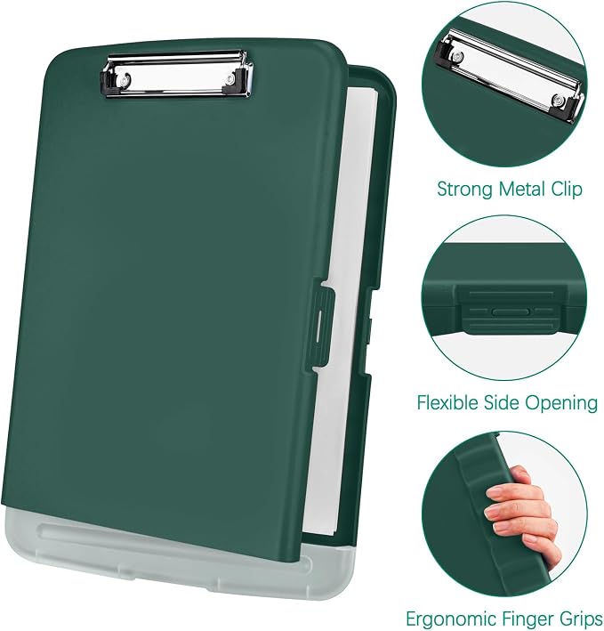 Meiikun Plastic Storage Clipboard, Clipboards with Storage, Nursing Clipboard with Pen Holder, Clip Boards 8.5x11 A4 Paper Folder for Nurse, Teacher, Work, Classroom (Emerald)