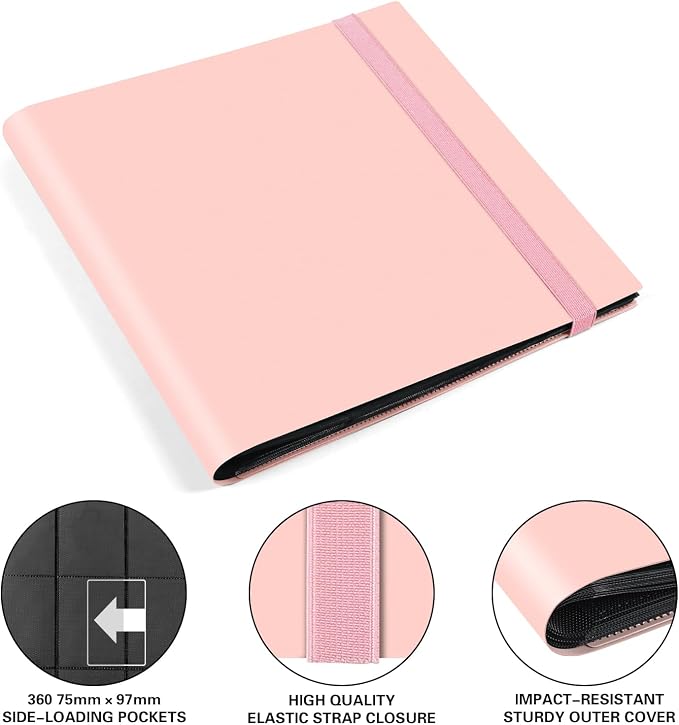 GEAoffice Trading Card Binder, 12 Pockets Card Album Folder Holder, 624 Side Loading Pocket Collection Binder for Yugioh, MTG, Sports & Games Cards, Pink