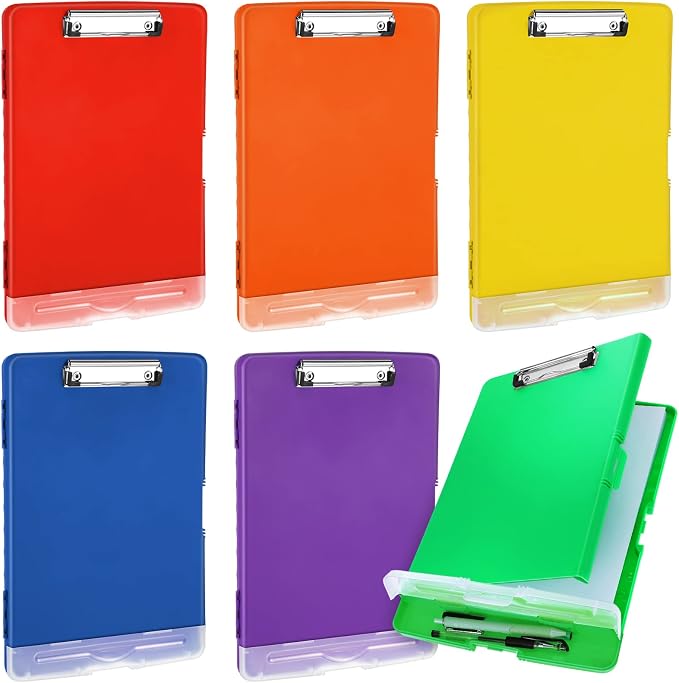 Crtiin 6 Pcs Colored Clipboard with Storage, 8.5 x 11 Inch Heavy Duty Plastic Nursing Clipboard Folder with Pen Holder A4 Medical Holder for Nurse Doctor Teacher Office, Organization (Bright Color)