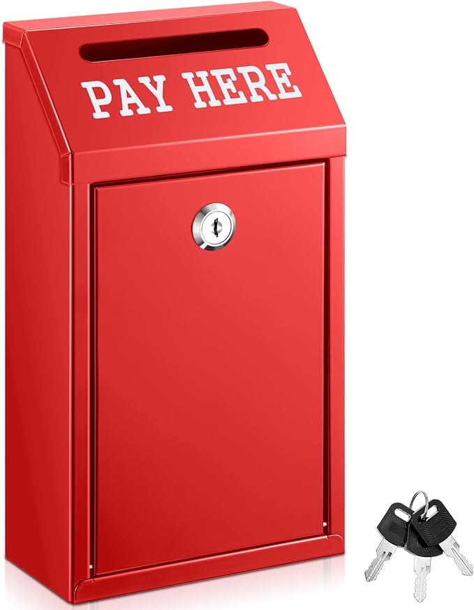 Yaocom Safe Metal Cash Box for Farm Stand – Money Drop and Secure Donation Collection, Wall Mount Lockable Unit with Pre Drilled Holes for Outdoor Self Serve(Red,10.2 x 5.7 x 2.8 Inch)