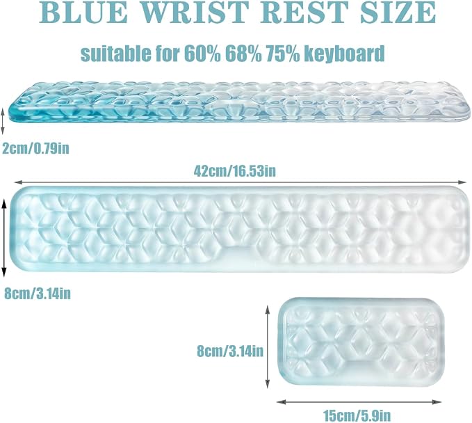 Gel Keyboard and Mouse Wrist Rest Set – Water Ripple Wrist Rest for Computer Keyboard 60%/68%/75%, Comfort & Support for Typing and Gaming (Blue Gradient)