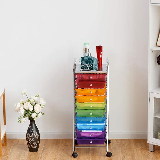 Giantex 10 Drawer Rolling Storage Cart Scrapbook Paper Office School Organizer (Multicolor)