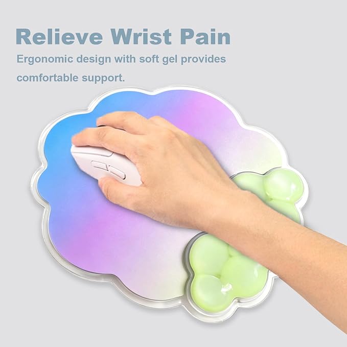Gel Cloud Wrist Rest Pad and Ergonomic Mouse Pad Set for Keyboard and Mouse | Cooling Comfort Pain & Fatigue Relief Vibrant Pastel Aesthetic Easy to Clean Office Accessories