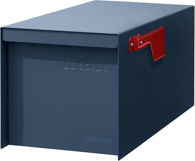 Adoorn Post Mount Outdoor Mailboxes - Large Decorative Mailbox for Letters and Packages - Weatherproof Construction - Durable Steel - Magnetic Closure - 9.5” H x 9.5” W x 20.75” D - Navy
