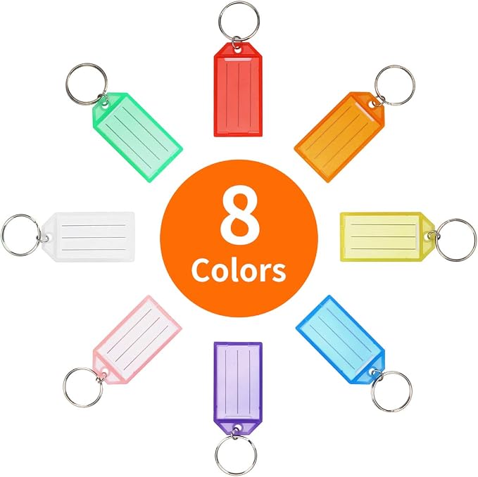 Cuttte 48 Pack Plastic Key Tags, Key Labels with Ring and Label Window, 8 Colors