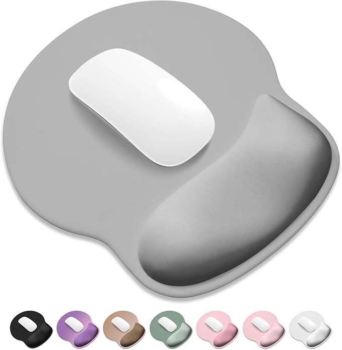 ITNRSIIET Ergonomic Mouse Pad with Wider Memory Foam Wrist Rest +17% - Curved Cushion Reduces Pressure 20%, Pain Relief, Non-Slip, Smooth, Cute Colors, 9.85 x 9 in, Space Gray