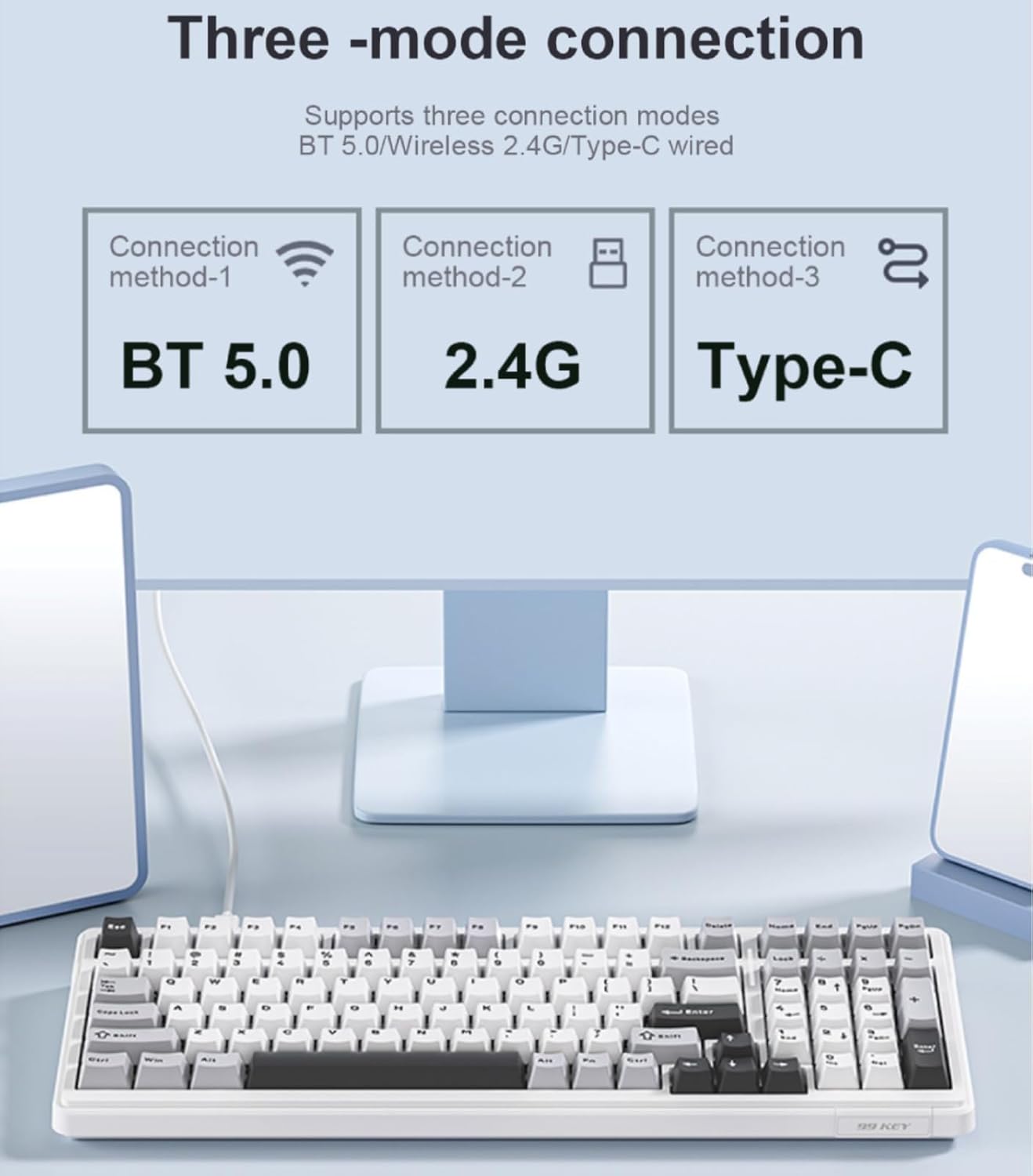 x Aula F99 Pro Wireless Mechanical Keyboard with Knob,Tri-Mode BT5.0/USB-C/2.4GHz Hot Swappable Keyboard,Pre-lubed Switches,Gasket Structure,RGB Backlit Computer Gaming Keyboards (Side Printed Black)