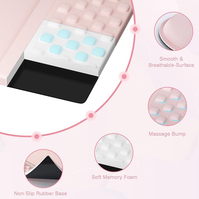 Ospelelf Keyboard Stand Wrist Rest Pad and Ergonomic Mouse Pad Set with Large Mousepad Desk Mat, Memory Foam Comfort, Premium Office Desk Accessories for Pain Relief and Efficiency, Pink