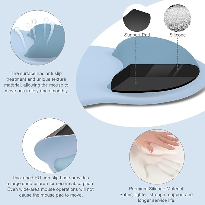 MOSISO Wrist Rest Support for Mouse Pad&Keyboard Set, Air Blue | Circle Curved Ergonomic Mousepad Non-Slip Base Home/Office Pain Relief&Easy Typing Pad with Soft Cloth&Silicone Lining