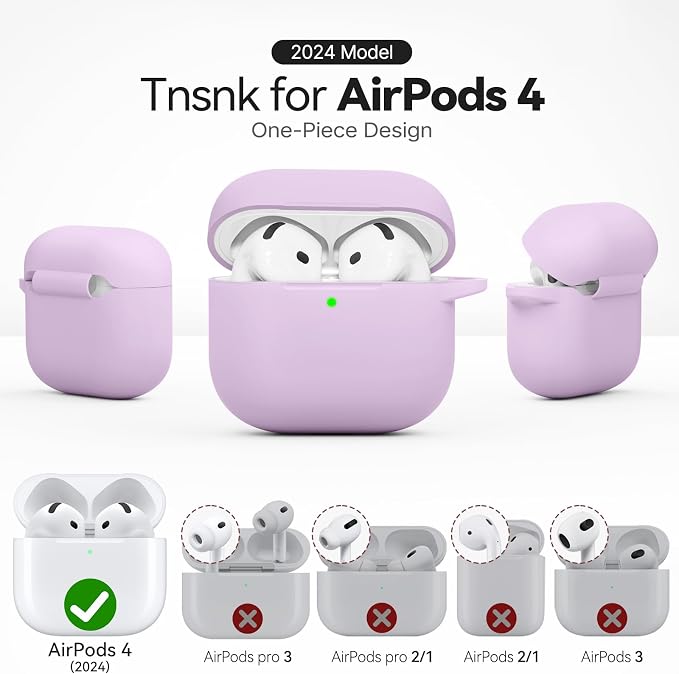 for AirPods 4 Case, TNSNK Silicone AirPod 4 Case Cover Compatible with Apple Airpods 4th Gen, Shockproof Protective Cases for Women Girly with Cleaner Kit and Keychain, Front LED Visible