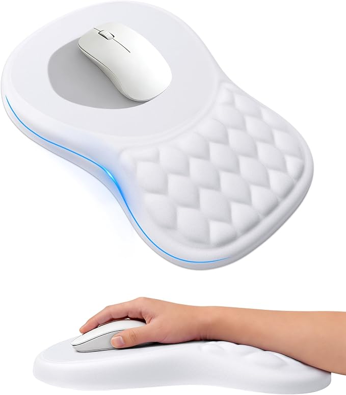 Ergonomic Mouse Pad with Sloped Memory Foam Wrist Rest | 3D Textured Wrist Cushion, Smooth Lycra Surface, Non-Slip PU Base, Comfortable Support for Office/Home Computer Desks