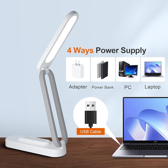 Giryuhd LED Desk Lamp for Office Home & Battery Operated Lamp Rechargeable Lamp Foldable & Portable Light, LED Desk Light Strip, 3 Brightness Dimmable Small Desk Lamp Wireless Reading Lamp(2PACK)
