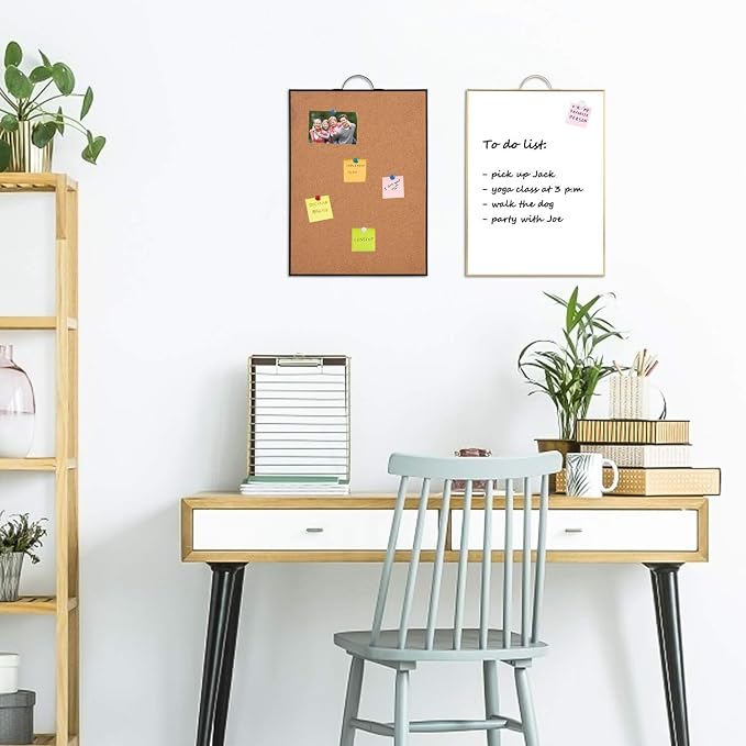 Small Whiteboard Cork-Board Combo for Wall, 2-Board Set, 24"x16" Total | Portable Aluminum Frame Magnetic Dry Erse Board Mini Bulletin Cork Board with a Handle for School, Office, Home