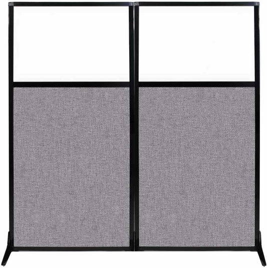 Versare Workstation Partition | Portable Wall Divider | Modern Office Cubicle | Free Standing Privacy Screen | Flexible Work Space | 66" x 70" W/Window, Cloud Gray Fabric Panels