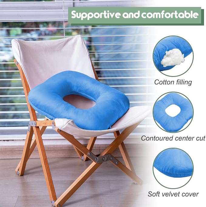 Stuffed Donut Pillow Seat Cushion | for Tailbone and Coccyx Pain, Hemorrhoids, Bed Sores, Pregnancy, Prostate, Surgery Recovery, Sitting Pressure Relief, for Home, Office and Car (Blue)