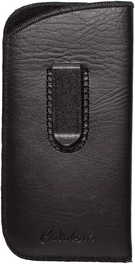 Calabria Slim Faux Leather Eyeglass Case Soft Slip-In Design [Black with Clip - 1 Pack] | Compact Protective Pouch | Soft Case for Glasses | Lightweight Sunglass Storage