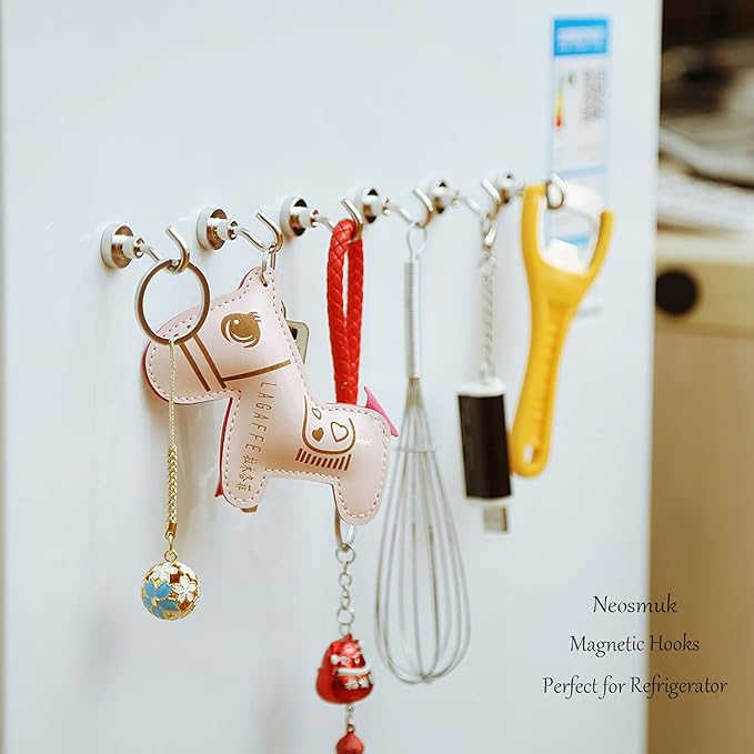 Neosmuk Magnetic Hooks, Heavy Duty 30lb+ Strong Magnet Hook for Cruise Cabins, Cruise Essentials 2026 for Hanging, Metal Wall Refrigerator Hangers (Silver White, 12 Pack)