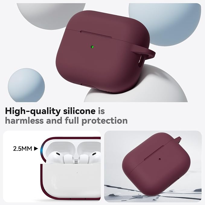 Ljusmicker for AirPods Pro 3 Case 2025 with Cleaner Kit,Wine Red | Soft Silicone Protective Cover for Apple AirPod Pro 3rd Generation Case with Keychain for Women Men,Shockproof