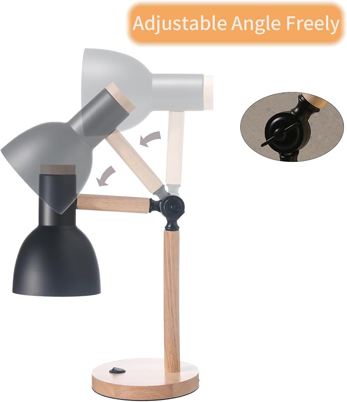 Adjustable Wooden Arm Desk Lamp, Metal Shade Table Lamp | Dorm Lamp,Bedside Lamp,Reading Lamp,Lamp for Home Office