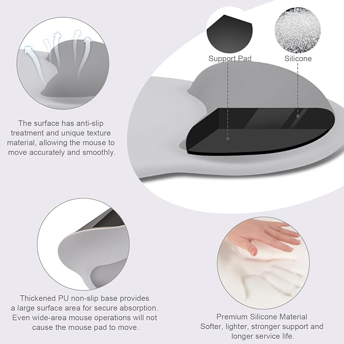MOSISO Wrist Rest Support for Mouse Pad&Keyboard Set, Gray | Circle Curved Ergonomic Mousepad Non-Slip Base Home/Office Pain Relief&Easy Typing Pad with Soft Cloth&Silicone Lining