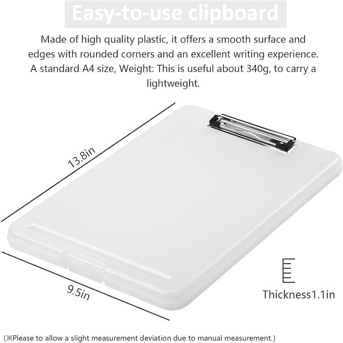 Clipboard with Storage,Storage Clipboard with Clip,Clipboards Foldable for Nurse,for 8.5x11 Paper Clip Boards,A4 Clipboards Case with Smooth Writing for Office Supplies Clip Board Case-Translucent