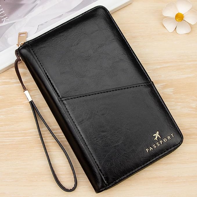 Family Passport Holder for Travel Women and Men RFID Passport Holder with Zipper Passport Case Passport cover Passport Wallet Travel Essentials and Accessories(1-2, Black)