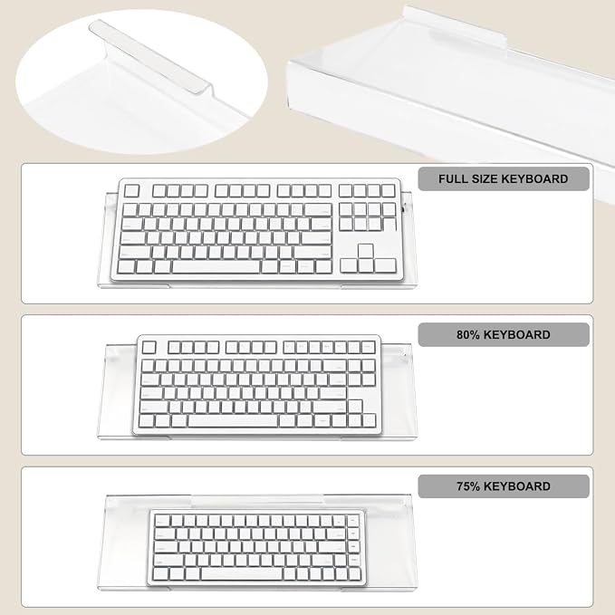 Acrylic Computer Keyboard Stand with Gel Wrist Rest Set(Pink White Set) | Keyboard Riser for Desk Easy Typing with Gel Keyboard Wrist Pad, Anti-Slip Comfort Jelly Clear Wrist Rest Relief Pain